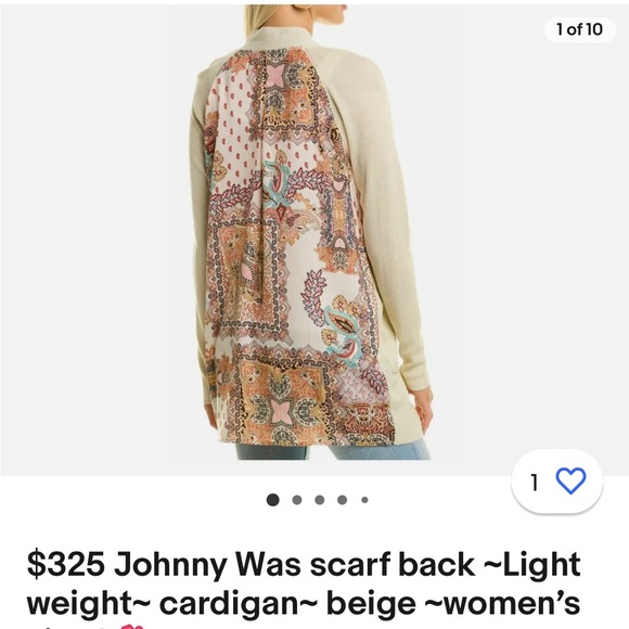 Johnny Was Sweaters - Johnny Was scarf back ~Light weight~￼ cardigan~ beige ￼~women’s size L🌺